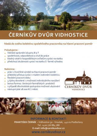 Malá rodinná farma hledá pracovníka na hlavní pracovní poměr. 